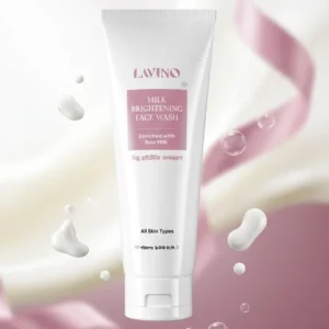 Back label of Lavino Milk face wash displaying ingredients, barcode 8944000575057, and made in Bangladesh tag